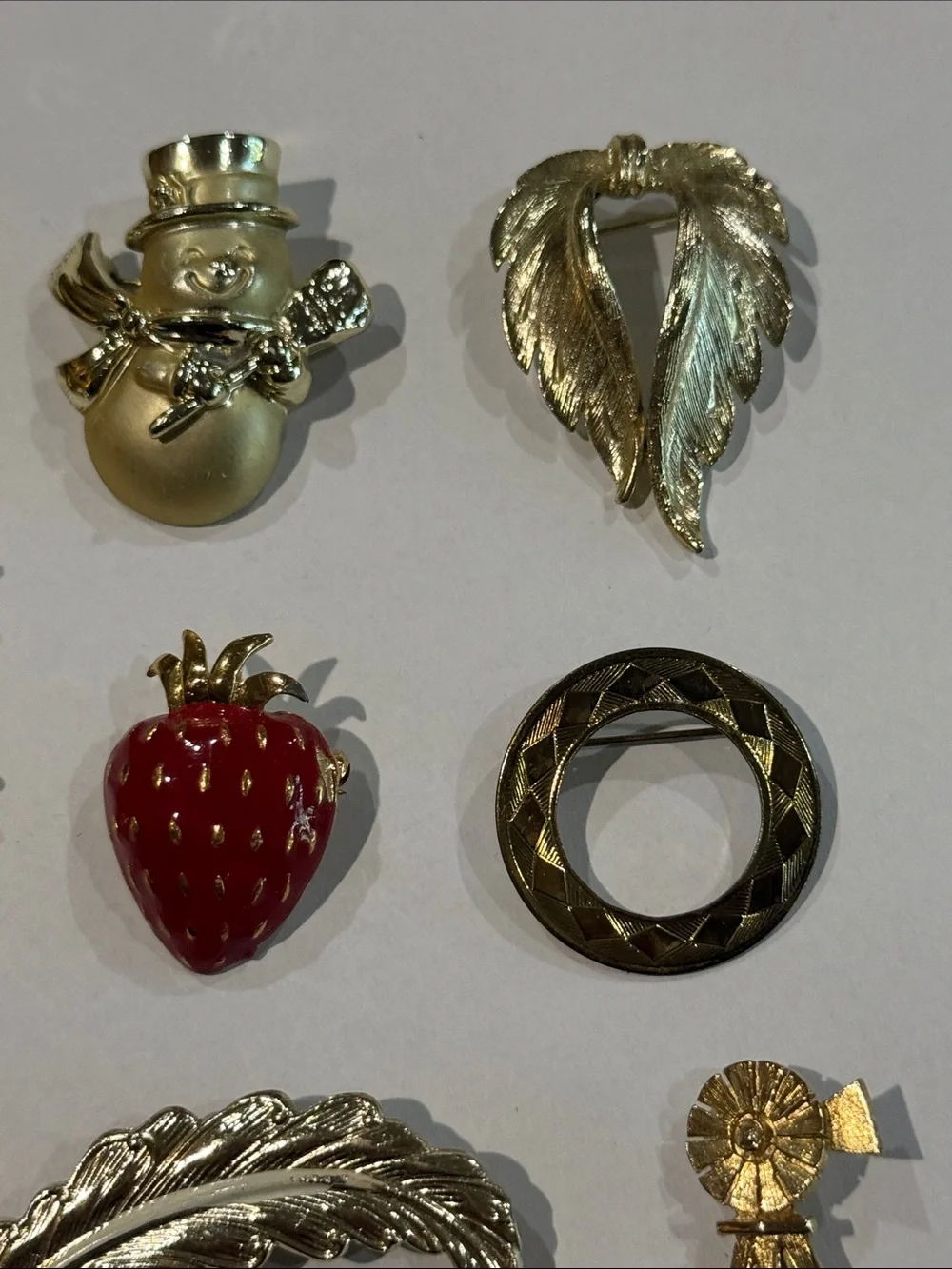 Vintage lot of 12 Assorted Brooch Pin Set / 3 Signed Ali Cathe and Avon Goldtone